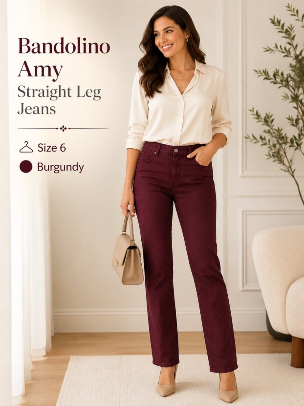 Bandolino Amy Straight Leg Burgundy Denim Jeans